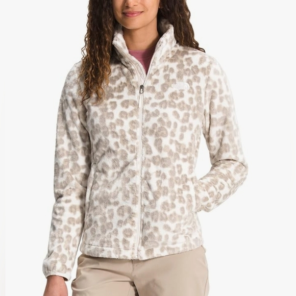 The North Face Osito Leopard Print Zip Fleece Jacket Womens L Beige Tan - Picture 1 of 16